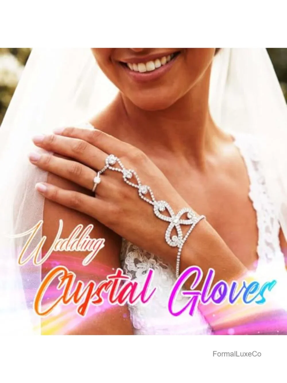 Rhinestone Fingerless Gloves Sparkle Prom Hand Jewelry Women